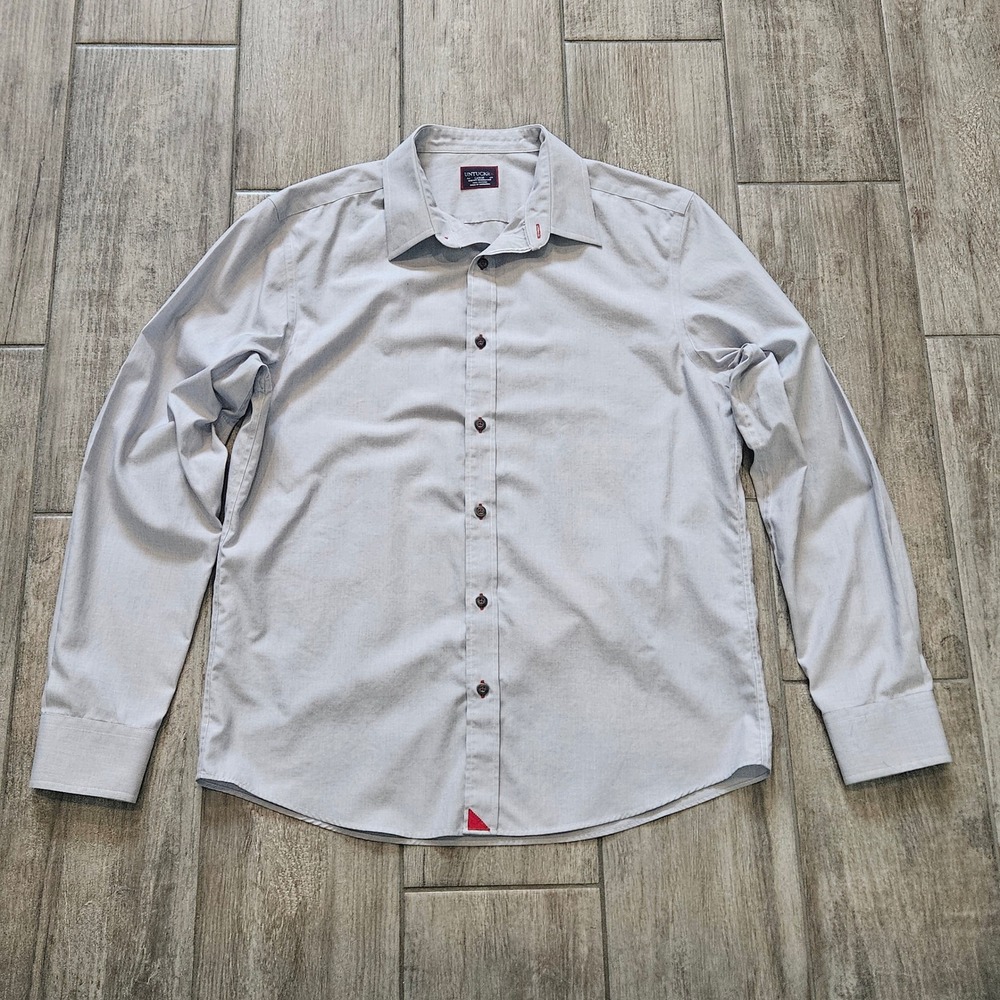UNTUCKit Button Down Size L Grey Slim Fit Rubican Wrinkle Free Casual Shirt